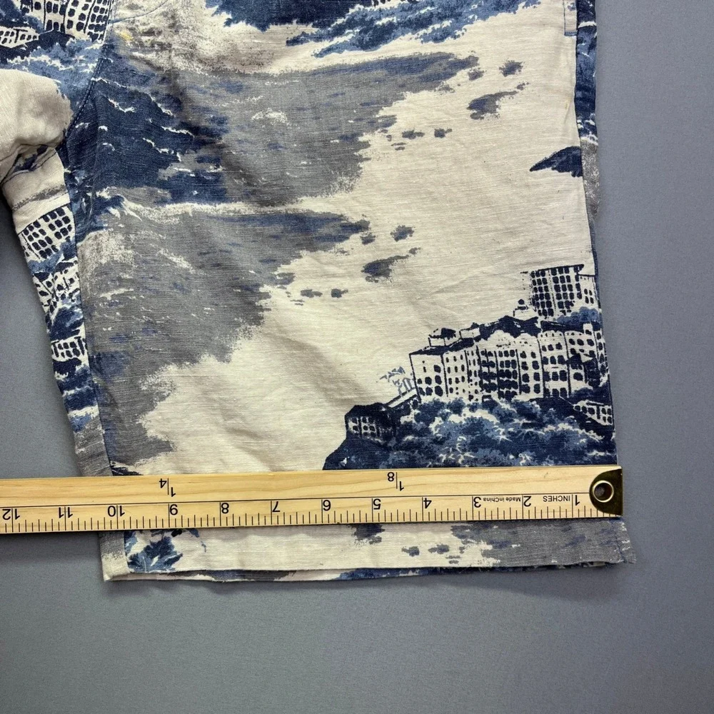 Linen Blend Shorts Elastic Waist Tropical‎ Print Casual Mens Fits 30
